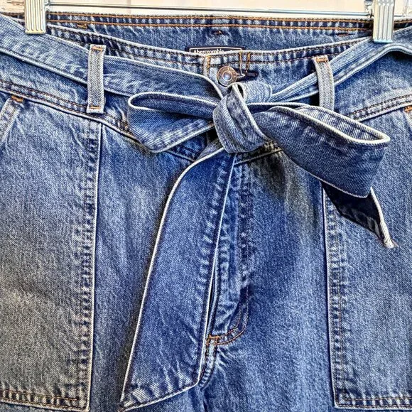 Abercrombie & Fitch A&F Mom Jeans 28 (6R) | High Rise Tie Waist Denim Fray Hem - Picture 3 of 10